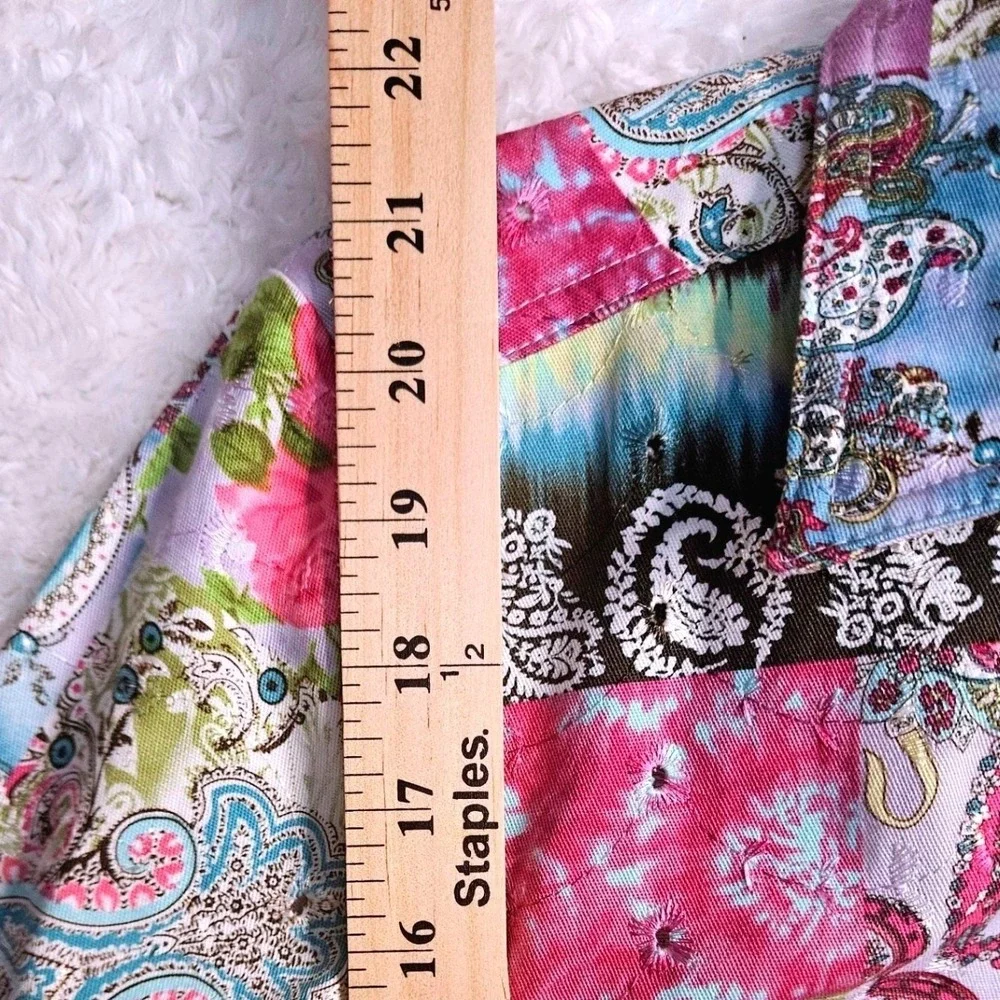 Y2K Artsy Purple Tie Dye Patchwork Print Rose Paisley‎ Jacket Sz Lg Indie #574